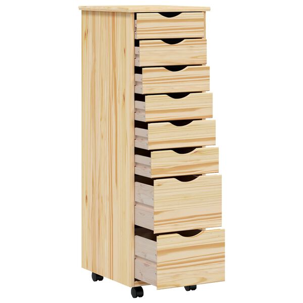 vidaXL Rolling Cabinet with Drawers MOSS Clear Varnish Solid Pine wood