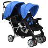 vidaXL Tandem Stroller Steel Blue and Black