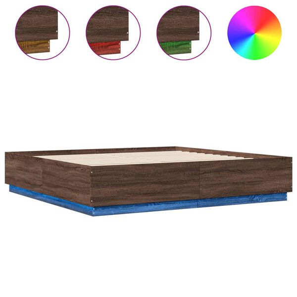 vidaXL Bed Frame with LED without Mattress Brown Oak 200x200 cm