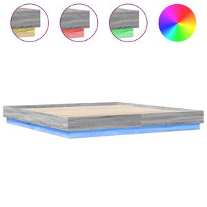 vidaXL Bed Frame with LED without Mattress Grey Sonoma 180x200 cm Super King