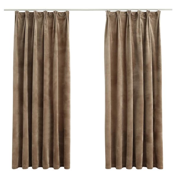 vidaXL Blackout Curtains 2 pcs with Hooks Velvet Beige 140x175 cm