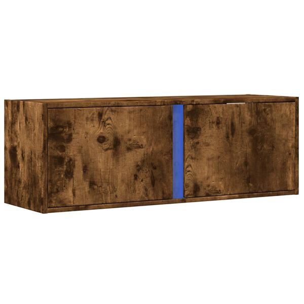 vidaXL TV Wall Cabinet with LED Lights Smoked Oak 100x31x35 cm