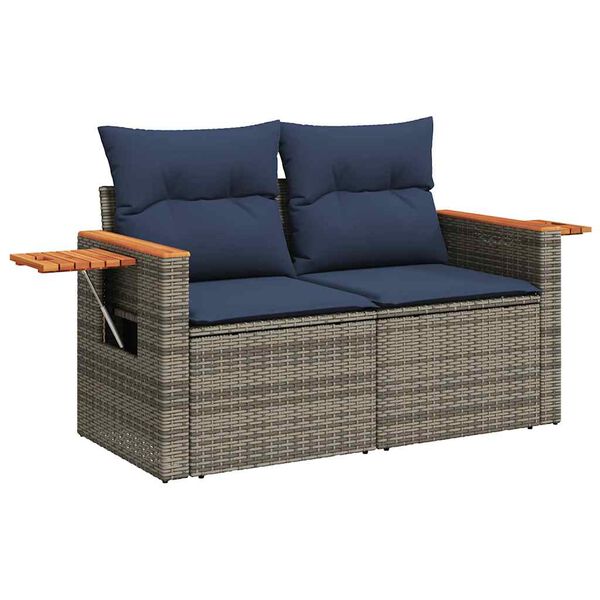 vidaXL 5 Piece Garden Sofa Set with Cushions Grey Poly Rattan Acacia