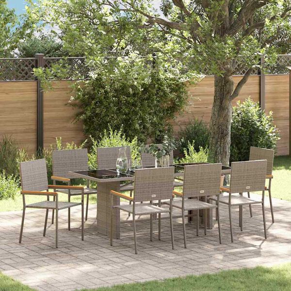 vidaXL Garden Dining Set 9 pcs Grey Poly Rattan