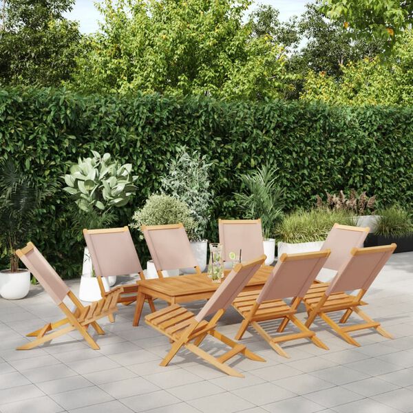vidaXL Folding Garden Chairs 8 pcs Taupe Fabric and Solid Wood