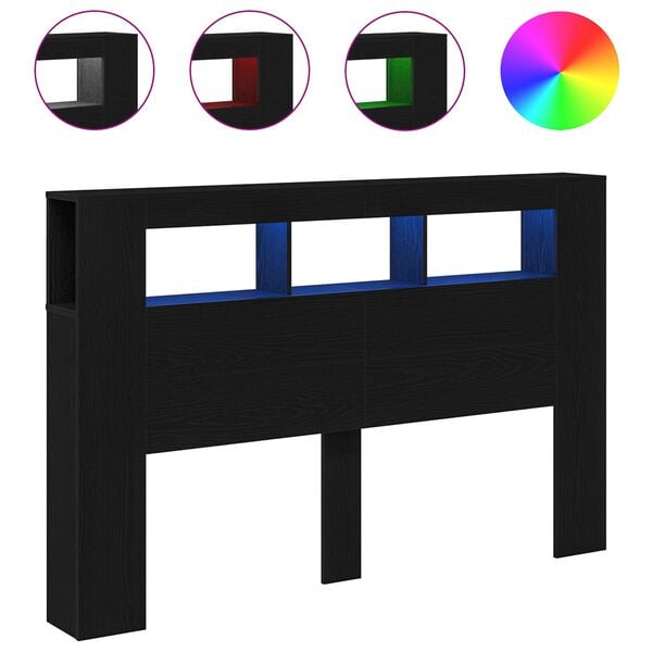 vidaXL LED Headboard Black oak 160 x 18.5 x 103.5 cm Engineered wood