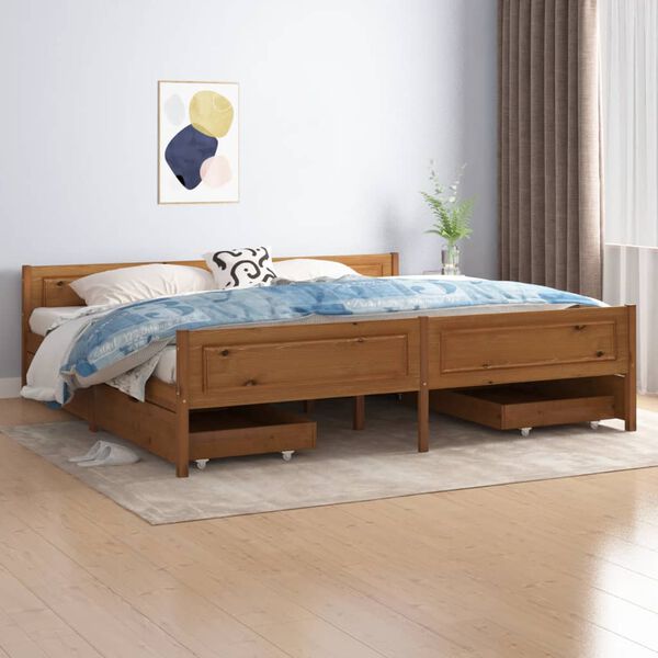 vidaXL Bed Frame without Mattress Honey Brown Solid Wood 200x200 cm (322116+2x321987)