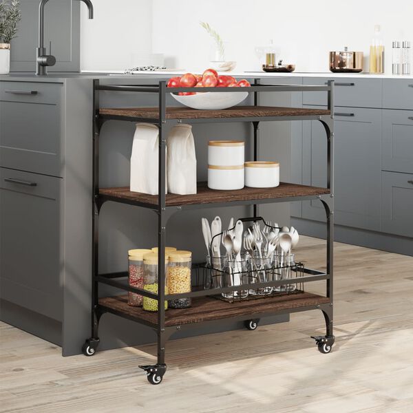 vidaXL Kitchen Trolley Brown Oak 65x40x86.5 cm Engineered Wood