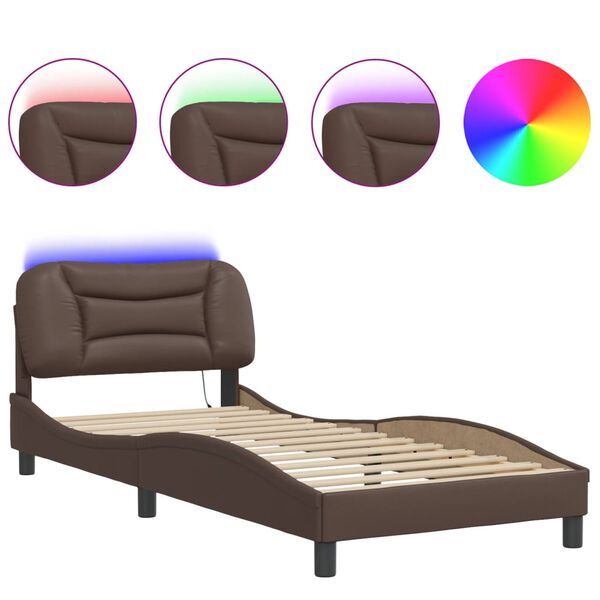 vidaXL Bed Frame with LED without Mattress "Hvar" Brown 90x200 cm