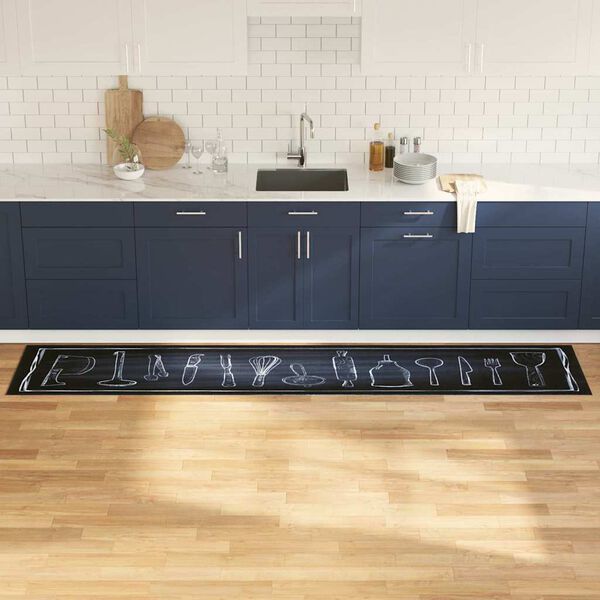 vidaXL Kitchen Rug Black 300 x 60 cm Velvet