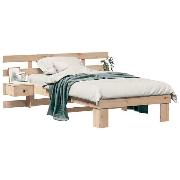 vidaXL Bed Frame with Headboard Brown 90 x 200 cm Solid Pine Wood
