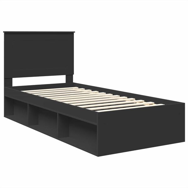 vidaXL Bed Frame with Headboard Black 90 x 200 cm Solid Pine Wood