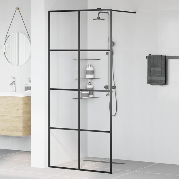 vidaXL Walk-in Shower Wall with Clear ESG Glass 90x195 cm Black