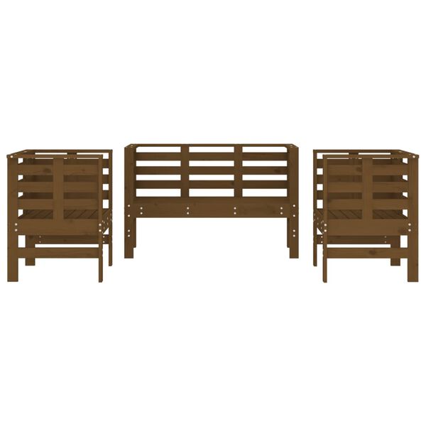 vidaXL 3 Piece Garden Lounge Set Honey Brown Solid Wood Pine