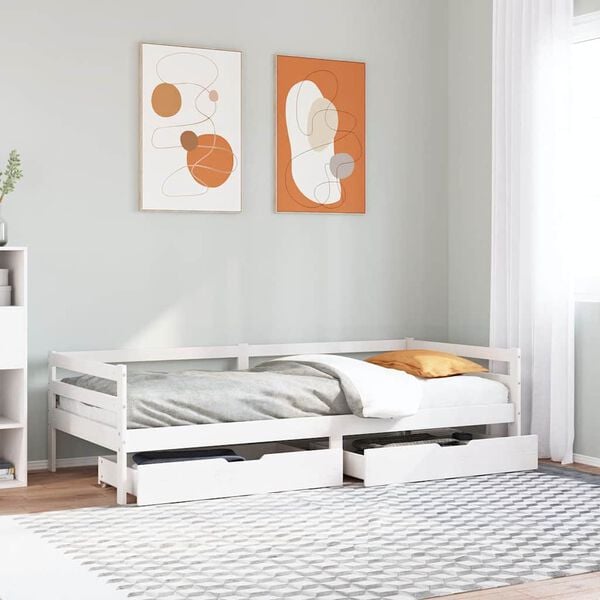 vidaXL Daybed with Drawers without Mattress White 90x200 cm Solid Wood