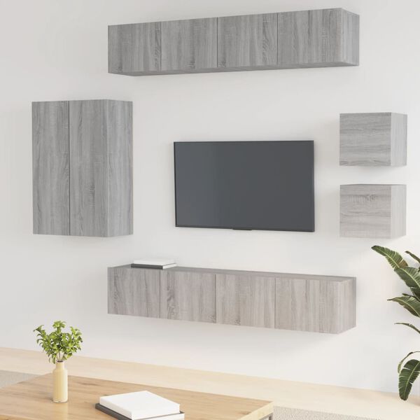 vidaXL 8 Piece TV Cabinet Set Grey Sonoma Engineered Wood