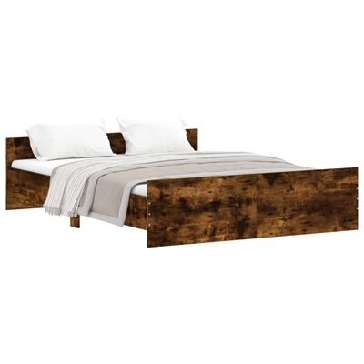 vidaXL Bed Frame with Headboard and Footboard Smoked Oak 150x200 cm King Size