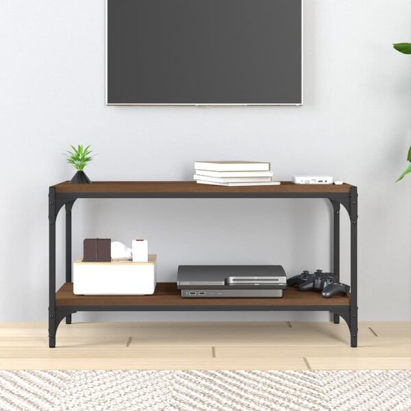 vidaXL TV Cabinet Brown Oak 80x33x41 cm Engineered Wood and Steel