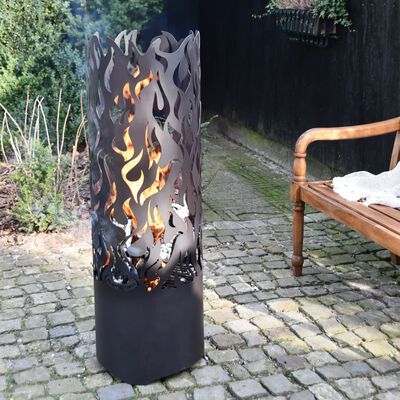 Esschert Design Fire Drum Flames Carbon Steel Black FF408