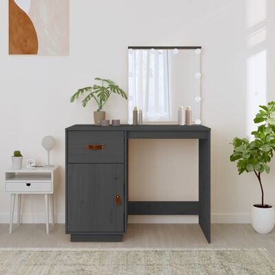vidaXL Dressing Table with LED Grey 95x50x133.5 cm Solid Wood Pine
