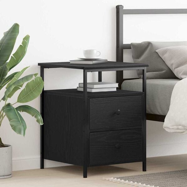 vidaXL Bedside Cabinet Black Oak 34 x 35.5 x 50 cm Engineered Wood