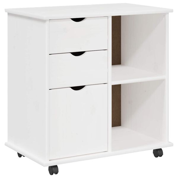 vidaXL Rolling Cabinet White 63.5 x 39 x 65.5 cm Solid Pine Wood