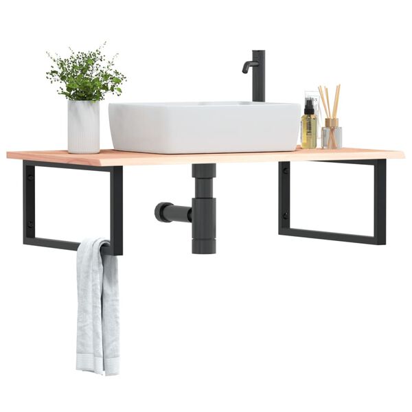 vidaXL Basin Shelf Wall Mounted Steel and Solid Wood Oak