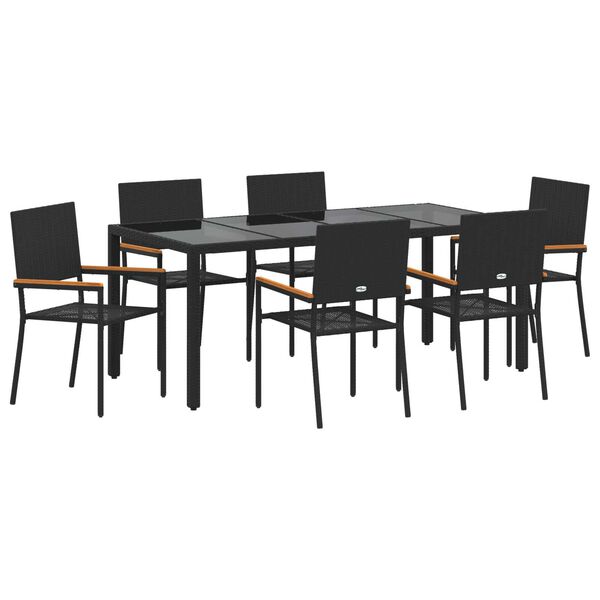 vidaXL Garden Dining Set 7 pcs Black Poly Rattan