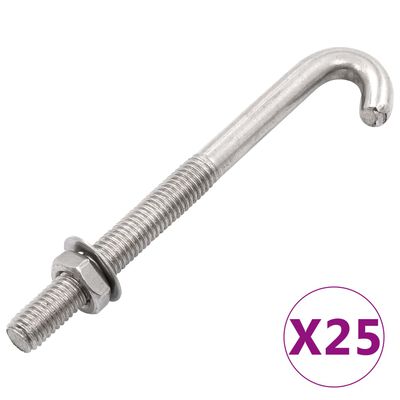 vidaXL Anchored J-Bolt w/Nut and Washer M8x120 mm 25 Sets