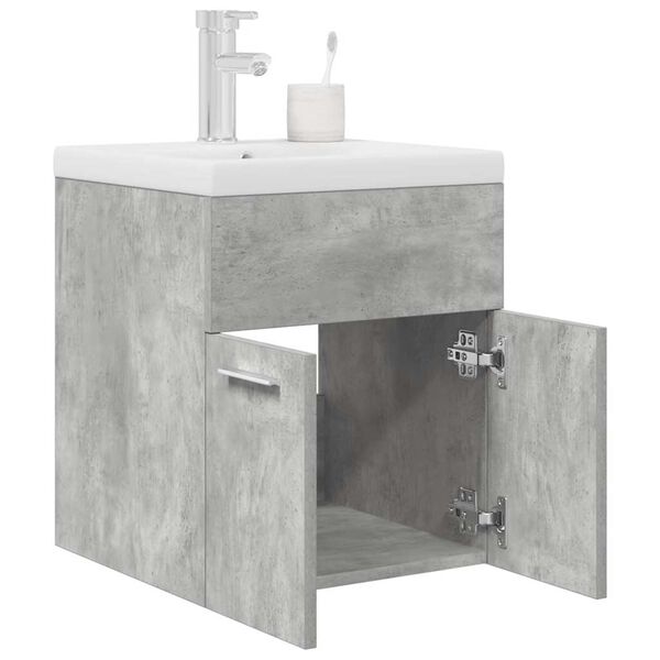 vidaXL Bathroom Sink Cabinet with Built-in Basin and Faucet Concrete Grey