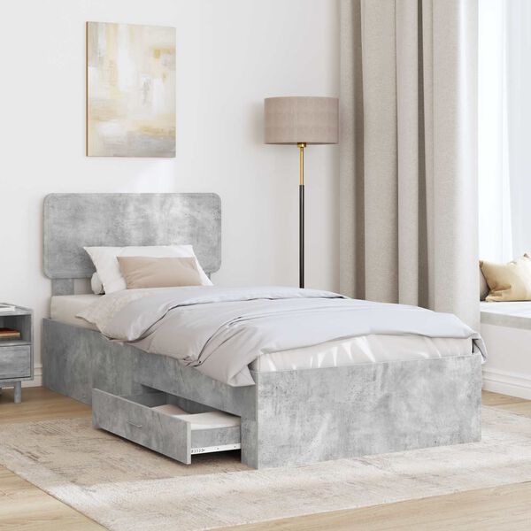 vidaXL Bed Frame with Drawer Concrete Grey 90 x 190 cm Engineered Wood