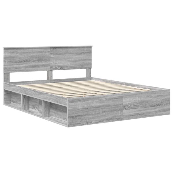 vidaXL Bed Frame Grey Sonoma 160 x 200 cm Solid Pine Wood
