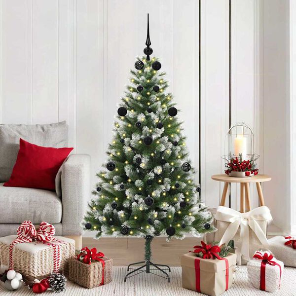 vidaXL Artificial Hinged Christmas Tree with Flocked Snow 150 cm