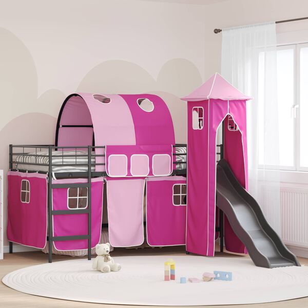 vidaXL Kids'Loft Bed Frame Black and Pink 79.5 x 200 cm Metal