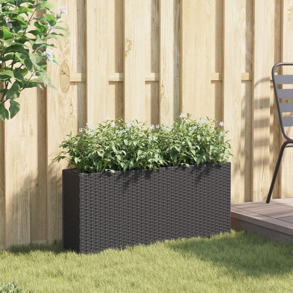 vidaXL Garden Planter with 2 Pots Black 90x20x40 cm Poly Rattan