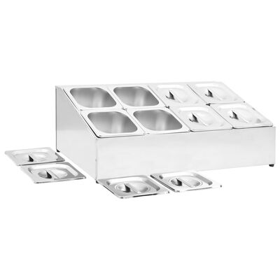 vidaXL Gastronorm Container Holder with 8 GN 1/6 Pan Stainless Steel