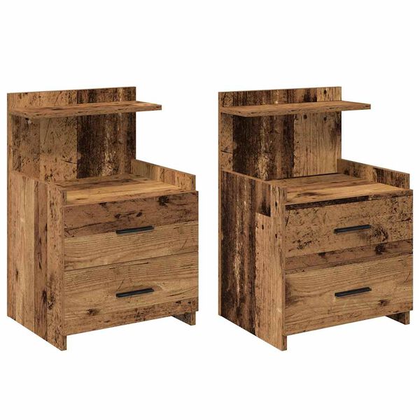 vidaXL Bedside Cabinets 2 pcs with 2 Drawers Old Wood 40x36.5x62 cm