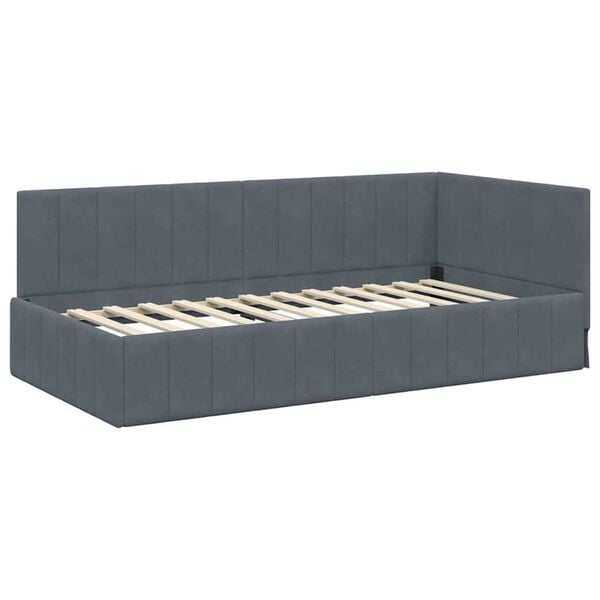 vidaXL Corner Bed Frame with Headboard Dark Grey 90 cm x 190 cm Velvet