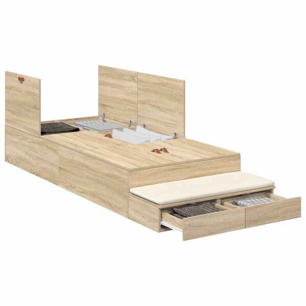 vidaXL Storage Bed Frame with Drawer Sonoma Oak 90 cm Engineered Wood