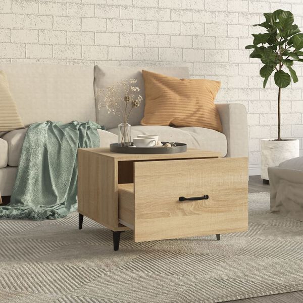 vidaXL Coffee Table with Metal Legs Sonoma Oak 50x50x40 cm