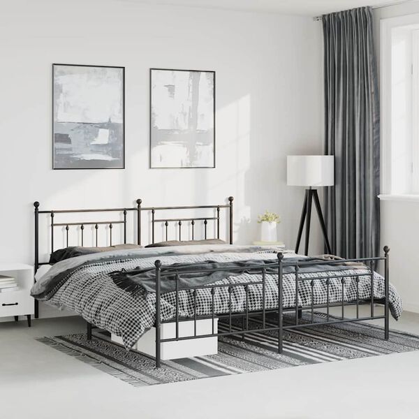 vidaXL Metal Bed Frame without Mattress with Footboard Black 193x203cm
