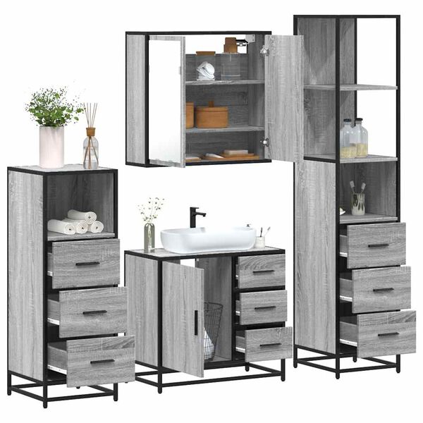 vidaXL 4&nbsp;Piece Bathroom Furniture Set&nbsp;Grey Sonoma Engineered Wood