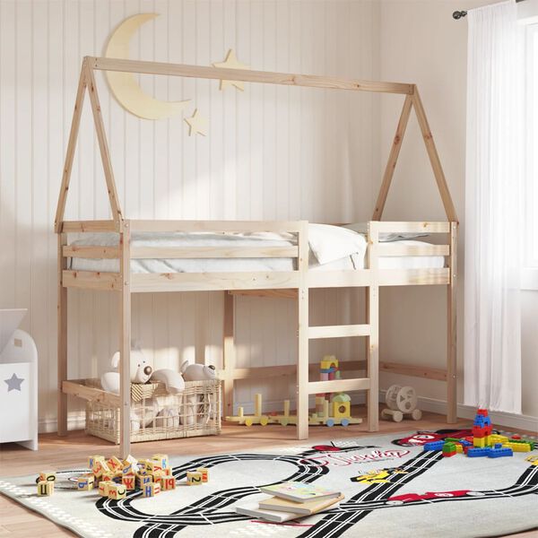 vidaXL Loft Bed with Ladder and Roof without Mattress 90x190 cm Single