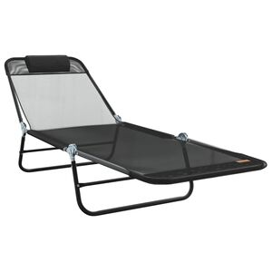 vidaXL Folding Sun Lounger Folding Black 182 x 55 x 85.5 cm Textilene
