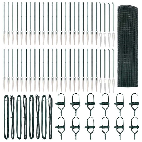 vidaXL Fence Post Green 100 x 0.6 m (12 x 12 mm mesh) Steel and PVC