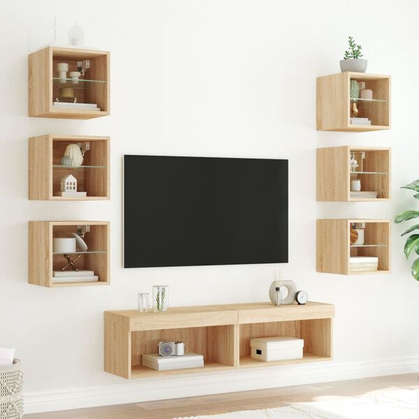 vidaXL 8 Piece TV Wall Units with LED Sonoma Oak Engineered Wood