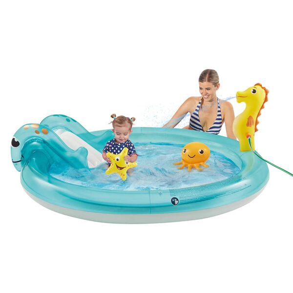 Happy People Play Pool with Slide Ocean 198x150x18 cm