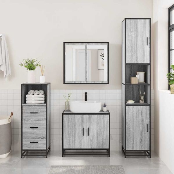 vidaXL Bathroom Cabinet Grey Sonoma 35x37.5x100 cm Engineered Wood