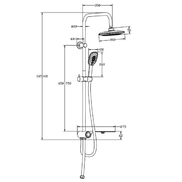 SCH&Uuml;TTE Overhead Shower Set with Lateral Tray AQUASTAR White-Chrome