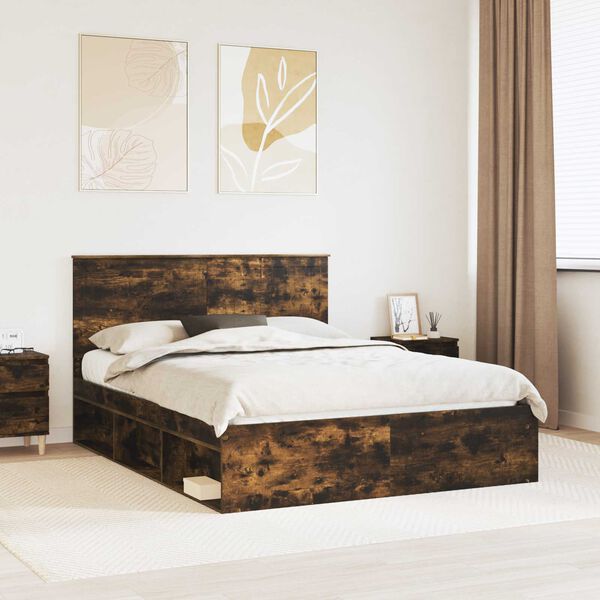 vidaXL Bed Frame Smoked Oak 150 x 200 cm Solid Pine Wood